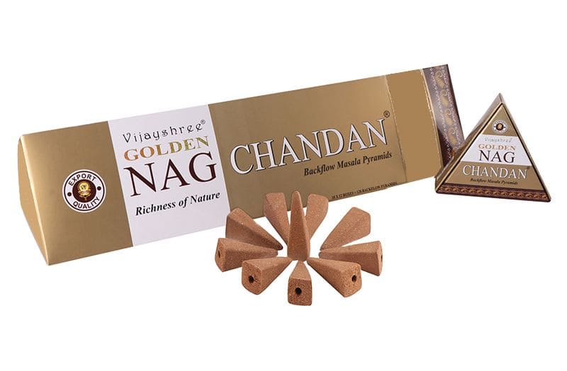 Vijayshree Golden Nag Chandan Rückflusskegel (10 Stk.) – Luxuriöser Sandelholzduft für Entspannung und Harmonie