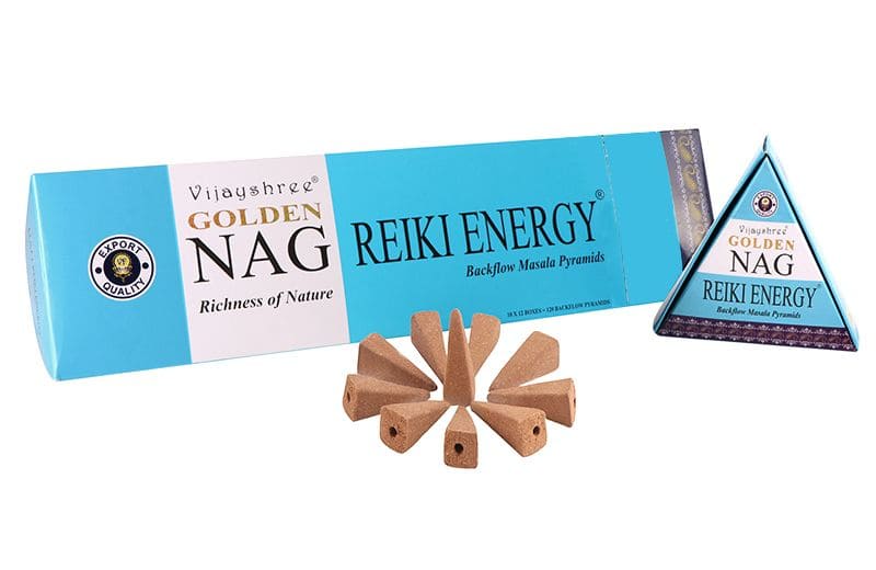 Vijayshree Golden Nag Reiki Energy Rückflusskegel (12 Stk.) – Energiereiche Düfte für spirituelle Reinigung und Balance