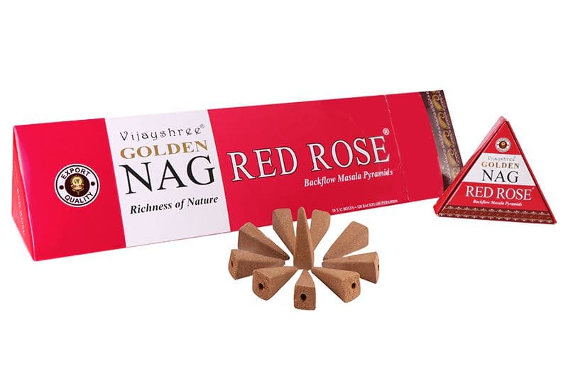 Vijayshree Golden Nag Red Rose Rückflusskegel (10 Stk.) – Verführerischer Rosenduft für romantische Atmosphäre