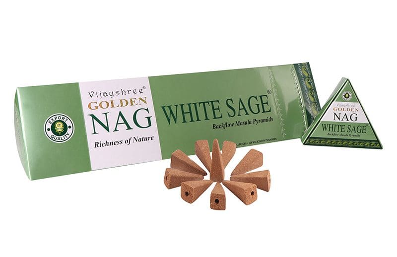 Vijayshree Golden Nag White Sage Rückflusskegel (12 Stk.) – Reinigender Weißer Salbeiduft für Klarheit und Harmonie